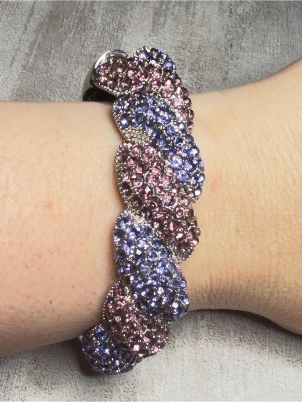 Pave Purple Pink Rhinestone Magnetic Bracelet Twist Design - Picture 4 of 8